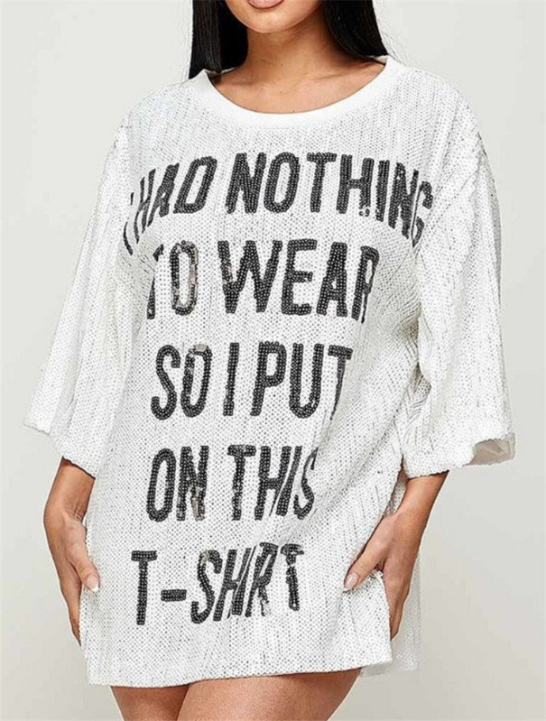 Vasaros naujos raidės su blizgučiais, laisvi marškinėliai, moteriški pusrankoviai, aukštos kokybės naktinio klubo moteriški gatvių drabužiai, hiphopo viršūnės