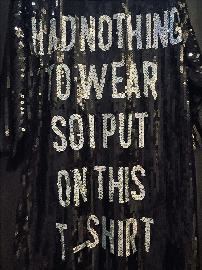 Vasaros naujos raidės su blizgučiais, laisvi marškinėliai, moteriški pusrankoviai, aukštos kokybės naktinio klubo moteriški gatvių drabužiai, hiphopo viršūnės