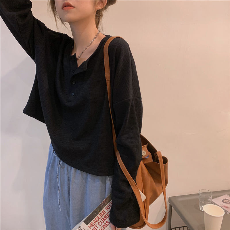 Hosszú ujjú pólók Női Solid Harajuku Alap tavaszi őszi laza vastagodó ins Női ruházat O-nyakú egyszerű pólók napi meleg