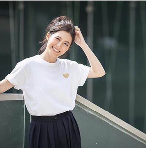 Pulover cu mânecă scurtă pentru femei, cu model de inimă, tricouri din bumbac, îndrăgostiți, vară, noi, cauzal, sălbatic, pentru femei