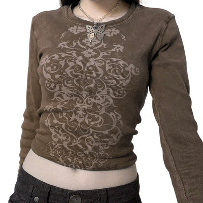Moteriški vintažiniai drabužiai marškinėliai „Crop Tops“ megztiniai „y2k“ drabužiai, 2022 m. rudenį, naujausios mados „Goth“ grafiniai „Harajuku“ marškinėliai ilgomis rankovėmis
