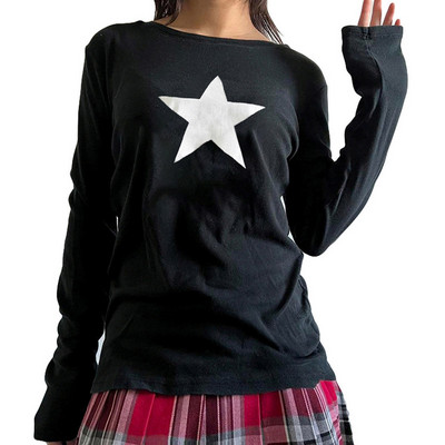 Moteriški vintažiniai drabužiai marškinėliai „Crop Tops“ megztiniai „y2k“ drabužiai, 2022 m. rudenį, naujausios mados „Goth“ grafiniai „Harajuku“ marškinėliai ilgomis rankovėmis