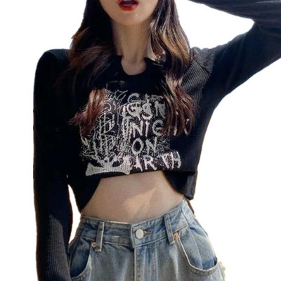 Moteriški vintažiniai drabužiai marškinėliai „Crop Tops“ megztiniai „y2k“ drabužiai, 2022 m. rudenį, naujausios mados „Goth“ grafiniai „Harajuku“ marškinėliai ilgomis rankovėmis