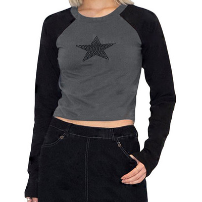 Moteriški vintažiniai drabužiai marškinėliai „Crop Tops“ megztiniai „y2k“ drabužiai, 2022 m. rudenį, naujausios mados „Goth“ grafiniai „Harajuku“ marškinėliai ilgomis rankovėmis