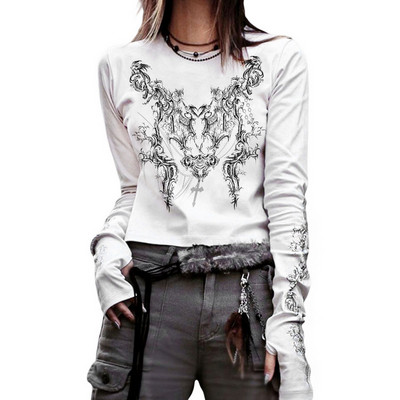 Moteriški vintažiniai drabužiai marškinėliai „Crop Tops“ megztiniai „y2k“ drabužiai, 2022 m. rudenį, naujausios mados „Goth“ grafiniai „Harajuku“ marškinėliai ilgomis rankovėmis
