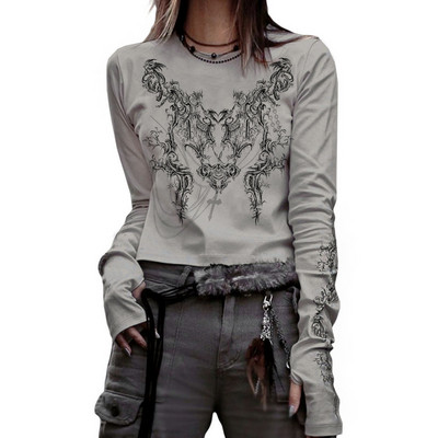 Moteriški vintažiniai drabužiai marškinėliai „Crop Tops“ megztiniai „y2k“ drabužiai, 2022 m. rudenį, naujausios mados „Goth“ grafiniai „Harajuku“ marškinėliai ilgomis rankovėmis