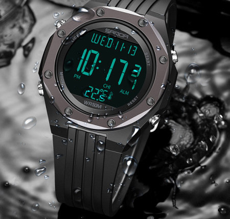 Sport-alkalmi elektronikus óra gumi szíjjal