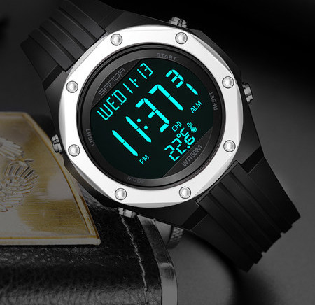 Sport-alkalmi elektronikus óra gumi szíjjal