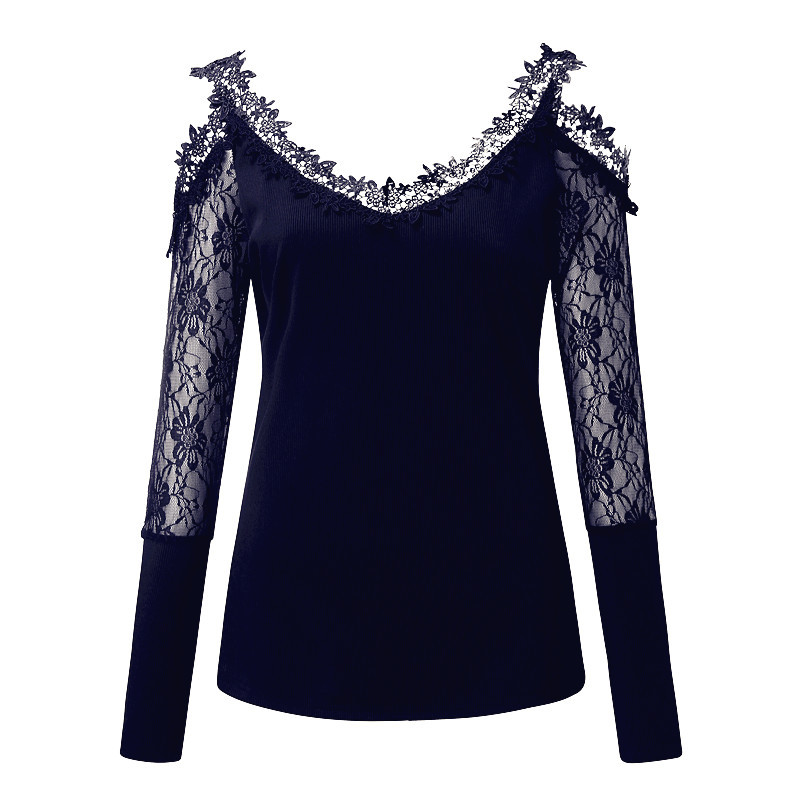 Topuri noi de toamnă de primăvară pentru femei Tricouri cu umăr dezactivat din dantelă cu mânecă lungă, largi, sexy, cămașă Boho Befree