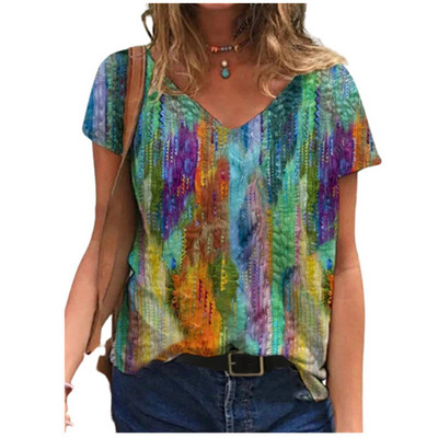 Tricou pentru femei cu imprimeu 3D cu barcă, ocazional, cu mânecă scurtă, cu decolteu în V, Topuri largi de stradă, Dimensiune, tricou din bumbac pentru femei, haine pentru femei 2021