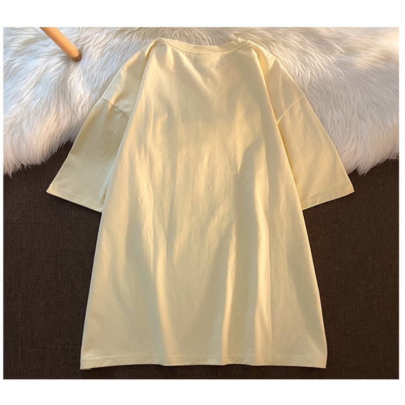 Minimalista bolyhos hímzés Bear Street Ins Laza, nagyméretű, rövid ujjú női póló 2021 nyári harajuku alkalmi póló