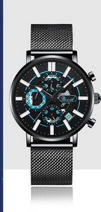 Világító férfi karóra rozsdamentes acél szíjjal