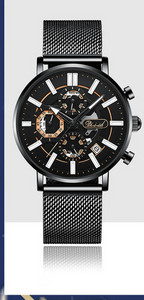 Világító férfi karóra rozsdamentes acél szíjjal