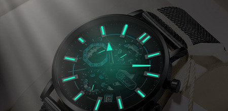 Világító férfi karóra rozsdamentes acél szíjjal