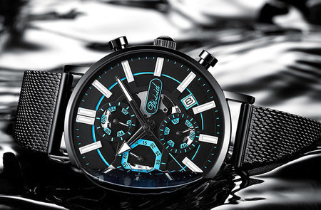 Világító férfi karóra rozsdamentes acél szíjjal