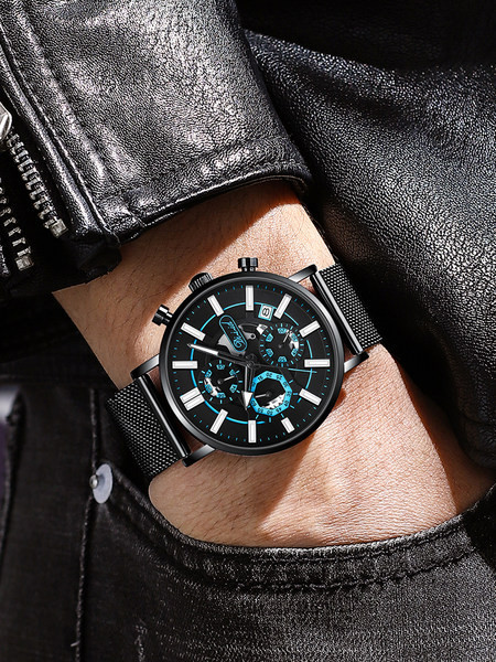 Világító férfi karóra rozsdamentes acél szíjjal