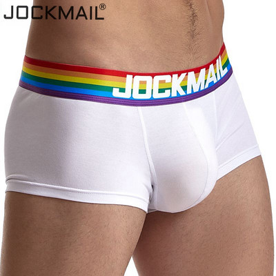 JOCKMAIL mens boxers cotton rainbow sexy men underwear mens underpants male panties shorts U convex pouch for  White Black