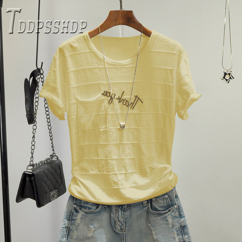 100% pamut 3D csíkos női póló 2019 nyári puha szövet ábécé női póló