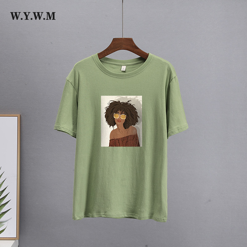 WYWM új nyári vicces rajzfilm nyomtatott pólók Női Harajuku túlméretezett 100% pamut grafikai ruhák alkalmi laza női felsők
