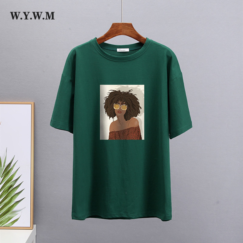 WYWM új nyári vicces rajzfilm nyomtatott pólók Női Harajuku túlméretezett 100% pamut grafikai ruhák alkalmi laza női felsők