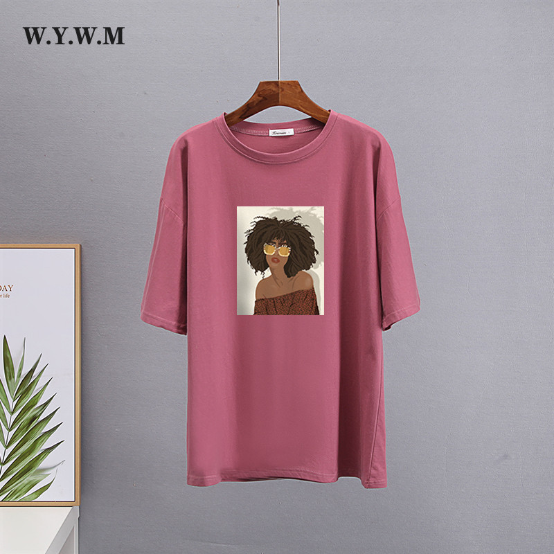 WYWM új nyári vicces rajzfilm nyomtatott pólók Női Harajuku túlméretezett 100% pamut grafikai ruhák alkalmi laza női felsők