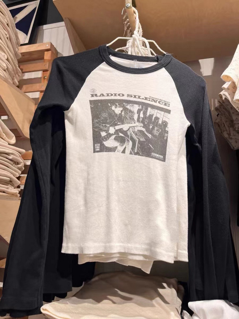 Tricouri cu mânecă lungă cu grafic rock vintage pentru femei, toamnă, tricou cu nervuri din bumbac, imprimeu, pentru femei, îmbrăcăminte de stradă retro, topuri subțiri Y2k