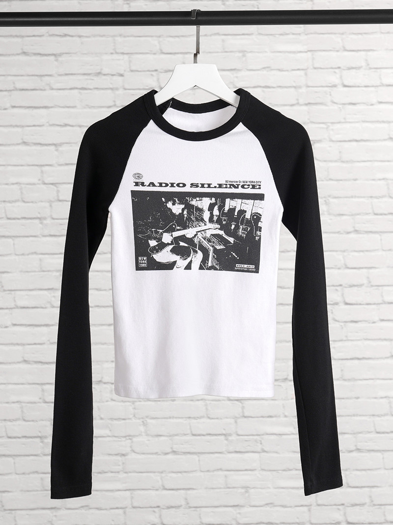 Tricouri cu mânecă lungă cu grafic rock vintage pentru femei, toamnă, tricou cu nervuri din bumbac, imprimeu, pentru femei, îmbrăcăminte de stradă retro, topuri subțiri Y2k