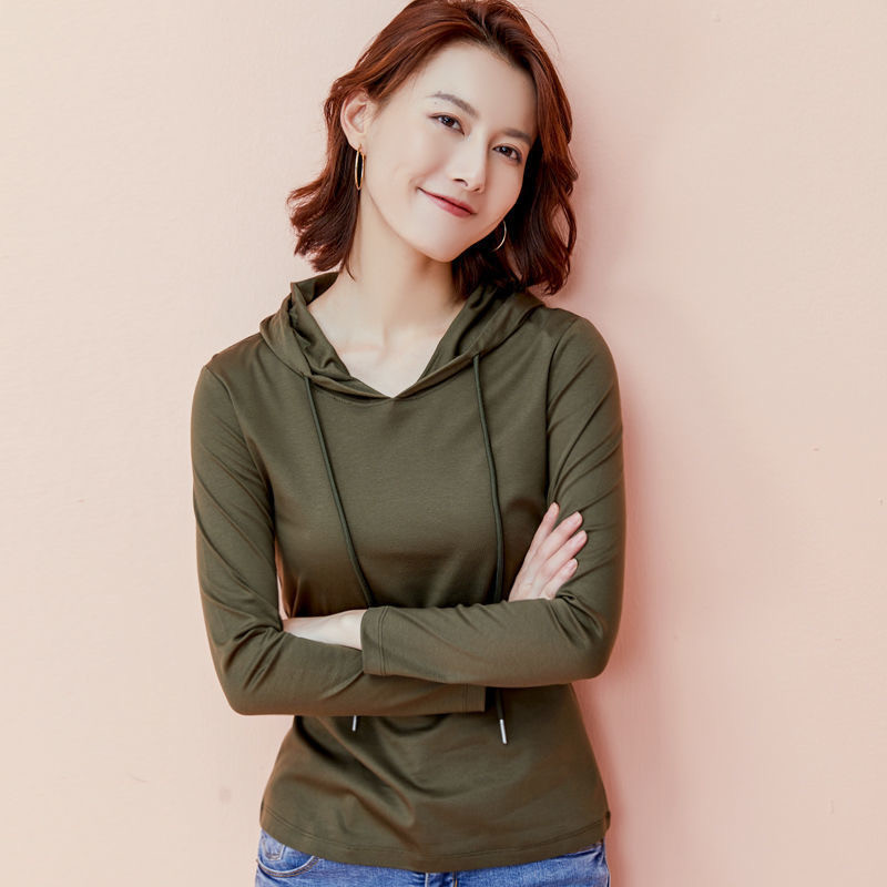 2021 de toamnă cu glugă cu gât în formă de tricou pentru femeie cămașă cu mânecă lungă tricou pentru femei la modă, în stil coreean, cămăși pentru femei