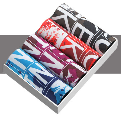 4 buc. Lenjerie de corp pentru bărbați Pantaloni scurți pentru bărbați Chiloți confortabili cu imprimeu Pantaloni scurți pentru bărbați, respirabili, U convexi, Chiloți pentru bărbați, L-4XL