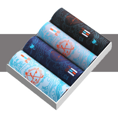 4 buc. Lenjerie de corp pentru bărbați Pantaloni scurți pentru bărbați Chiloți confortabili cu imprimeu Pantaloni scurți pentru bărbați, respirabili, U convexi, Chiloți pentru bărbați, L-4XL