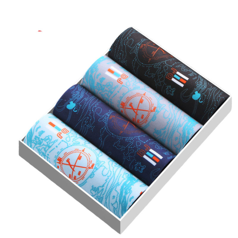 4 buc. Lenjerie de corp pentru bărbați Pantaloni scurți pentru bărbați Chiloți confortabili cu imprimeu Pantaloni scurți pentru bărbați, respirabili, U convexi, Chiloți pentru bărbați, L-4XL