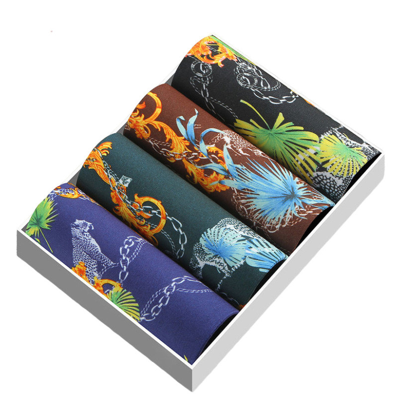 4 buc. Lenjerie de corp pentru bărbați Pantaloni scurți pentru bărbați Chiloți confortabili cu imprimeu Pantaloni scurți pentru bărbați, respirabili, U convexi, Chiloți pentru bărbați, L-4XL