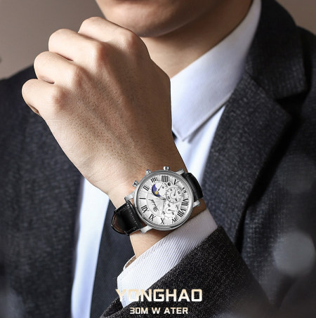 Alkalmi férfi karóra ekobőr szíjjal