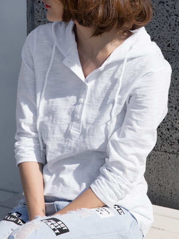 Bambusz pamut női pólók 2022 nyári új V-nyakú kapucnis tömör vékony szexi bő irodai női alkalmi felsőruházati felsők