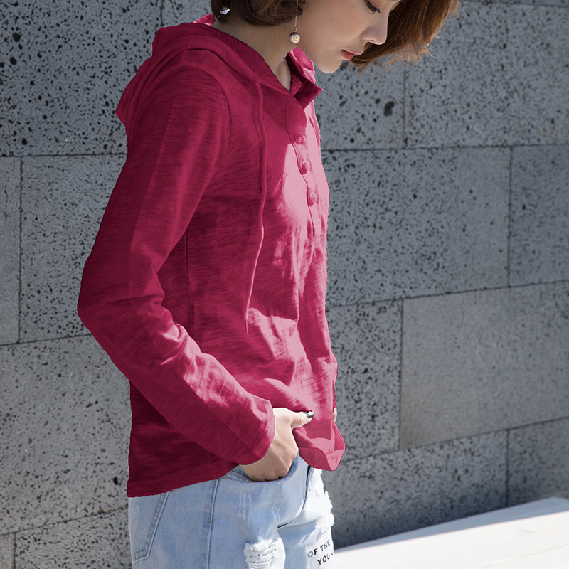 Bambusz pamut női pólók 2022 nyári új V-nyakú kapucnis tömör vékony szexi bő irodai női alkalmi felsőruházati felsők