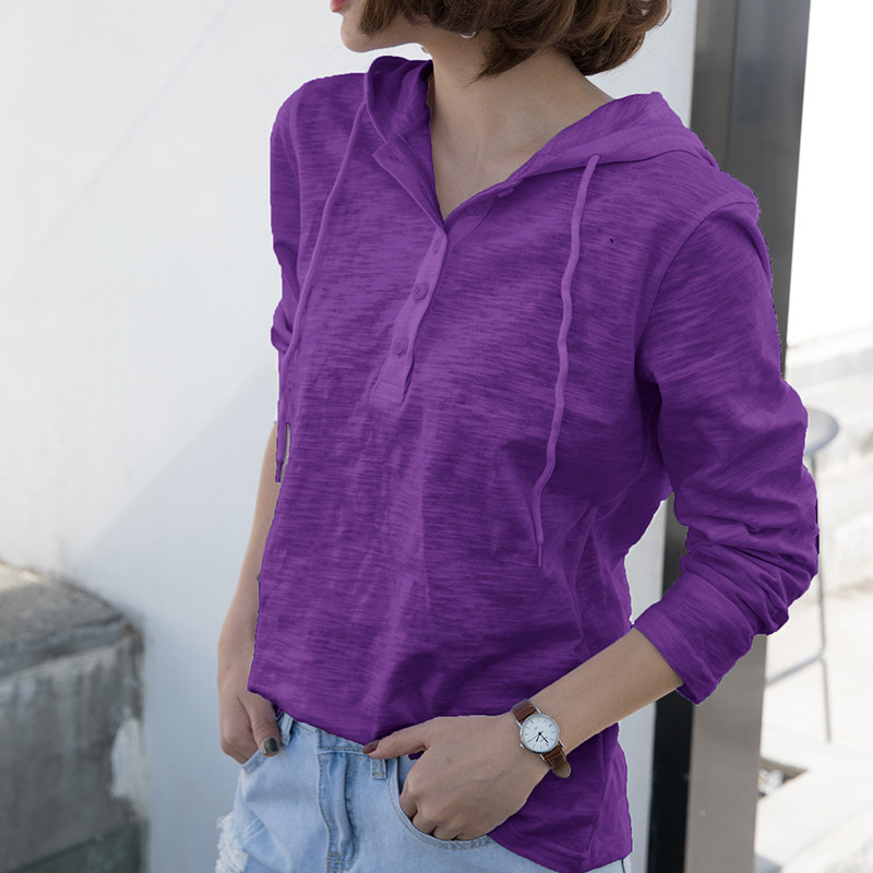 Bambusz pamut női pólók 2022 nyári új V-nyakú kapucnis tömör vékony szexi bő irodai női alkalmi felsőruházati felsők