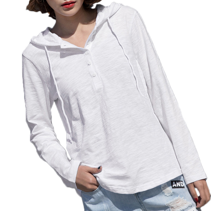 Bambusz pamut női pólók 2022 nyári új V-nyakú kapucnis tömör vékony szexi bő irodai női alkalmi felsőruházati felsők