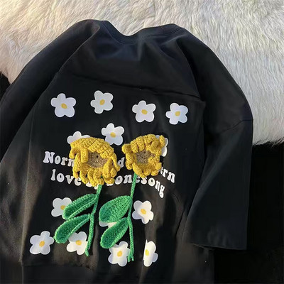 Kaunis lillekrüsanteemiga pilt Prinditud naiste T-särgid Suures suuruses riided Lühikeste varrukatega T-särgid Ümarkaelusega naiste T-särk