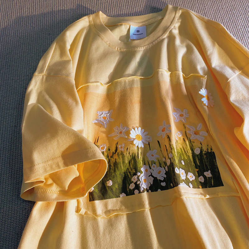 Tricouri pentru femei cu imprimeu cu imagini cu flori frumoase de crizantemă, haine de mărime mare, tricou cu mâneci scurte, tricou pentru femei cu gât rotund