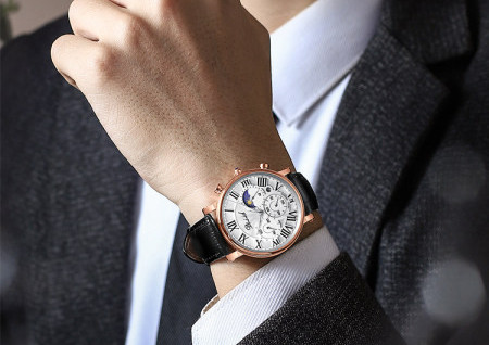 Ceas elegant pentru barbati cu curele din piele ecologica si cadran rotund