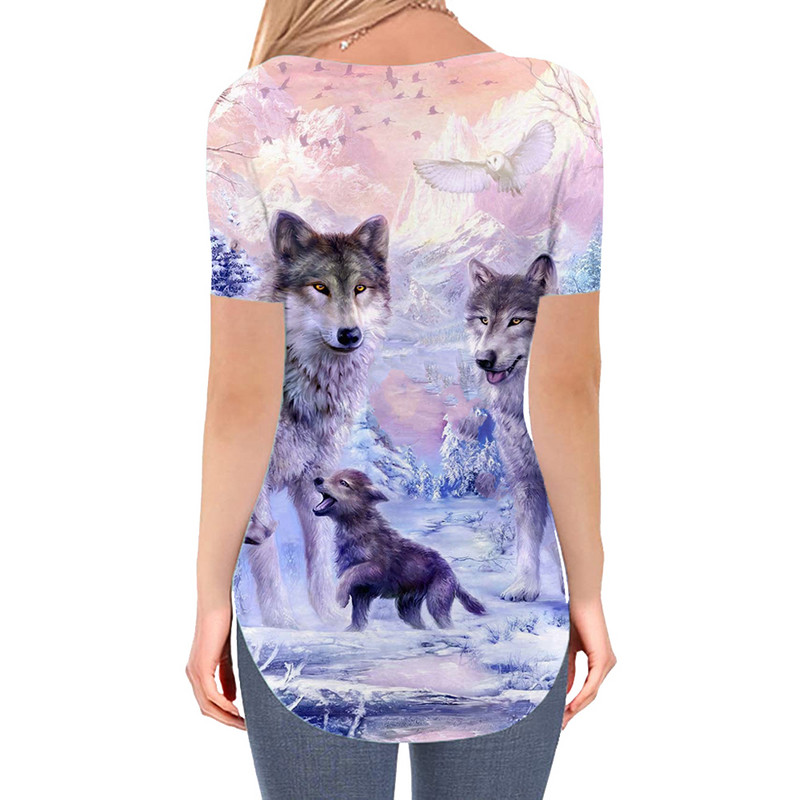 Tricou KYKU Wolf Tricou cu animale pentru femei Tricou cu decolteu în V cu imprimeu Tricou Love Tricouri 3d Îmbrăcăminte pentru femei vara Cool Plus Size