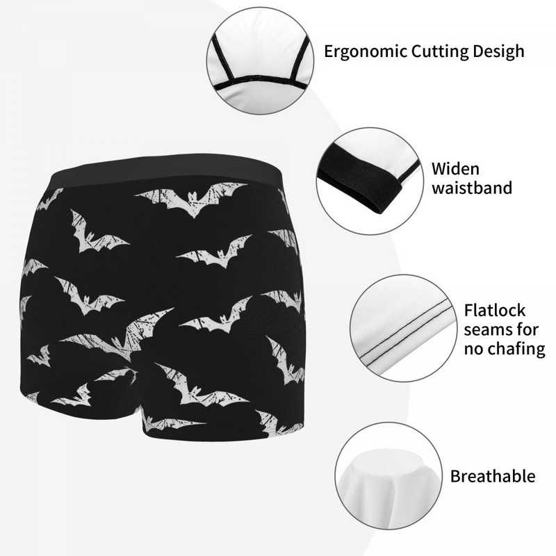 Bats Pattern Goth 1980 Subculture Rokas Romantiškos apatinės kelnaitės Medvilninės kelnaitės Vyriški apatiniai Patogūs šortai Bokserinės kelnaitės