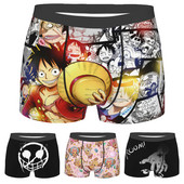 Boxer cu imprimeu Chiloți Slip bărbat Pirate King Anime Monkey D. Luffy Lenjerie de corp Chiloți dintr-o bucată din poliester Bărbați S-XXL