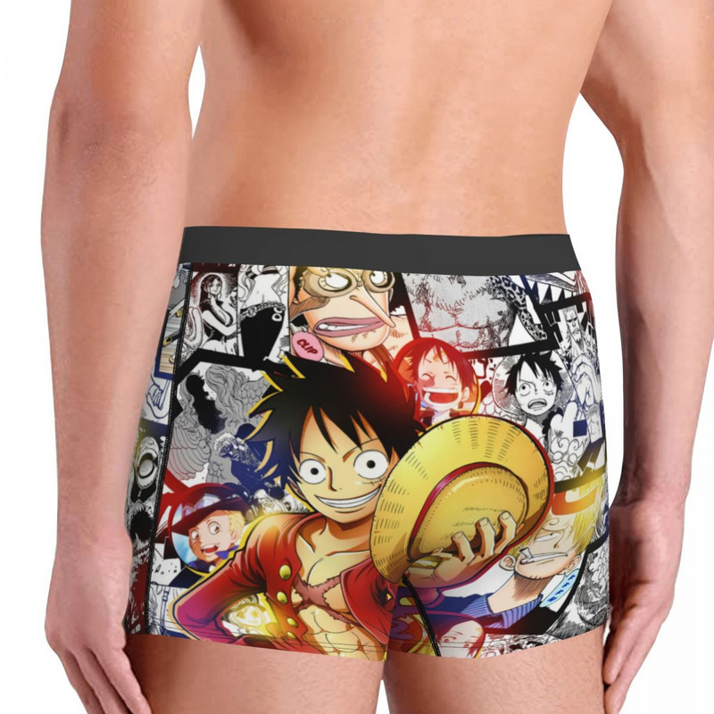 Boxer cu imprimeu Chiloți Slip bărbat Pirate King Anime Monkey D. Luffy Lenjerie de corp Chiloți dintr-o bucată din poliester Bărbați S-XXL