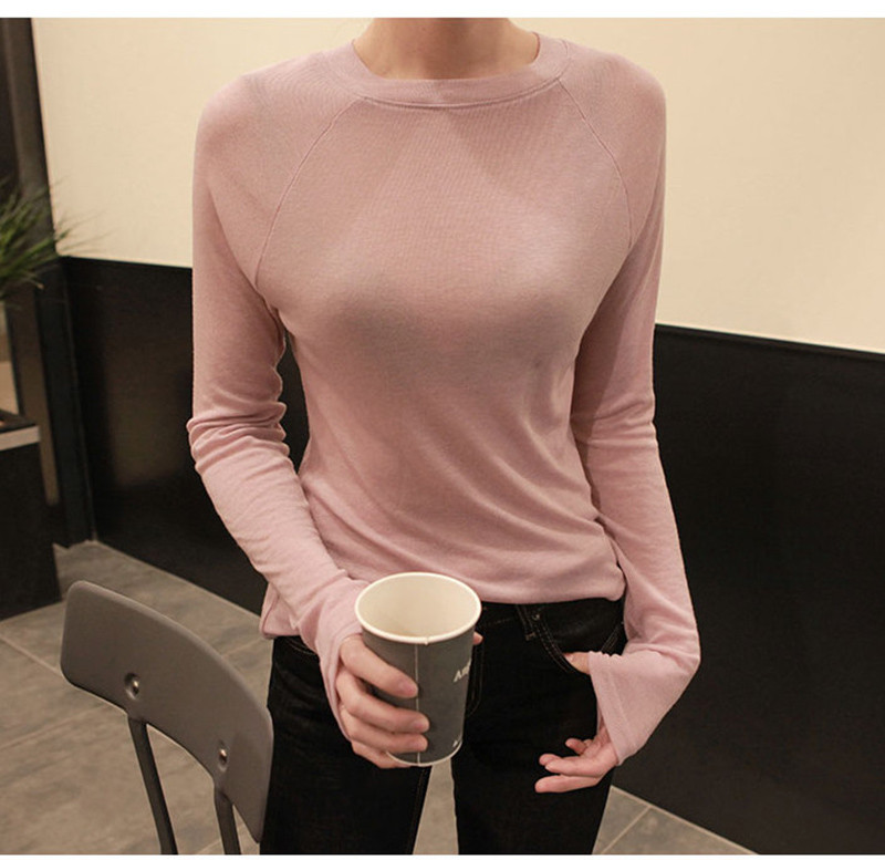 Tricou pentru femei la modă cu decolteu în formă de O, tricou de culoare solidă, 2021, vară, casual, cu mâneci lungi, tricou tricotat subțire, în stil coreean, pentru femei