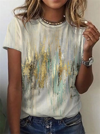 2022 Νέο καλοκαιρινό γυναικείο μπλουζάκι με κοντό μανίκι μοδάτη vintage 3D αφηρημένη εκτύπωση Γυναικεία μπλουζάκια casual loose μπλουζάκια στο δρόμο
