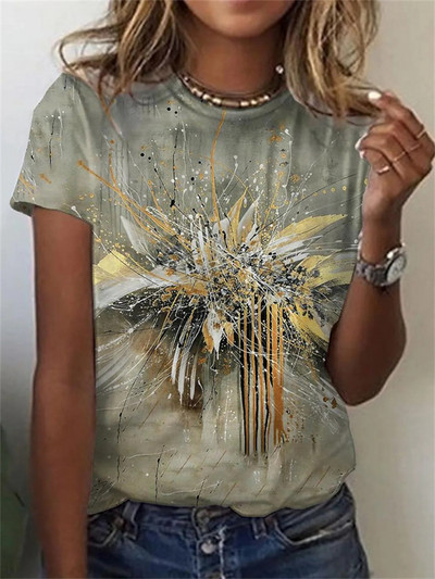 2022 nou tricou de vară cu mânecă scurtă, cu gât rotund, pentru femei, la modă, vintage, tricou cu imprimeu abstract 3D, pentru femei, ocazional, topuri stradale largi