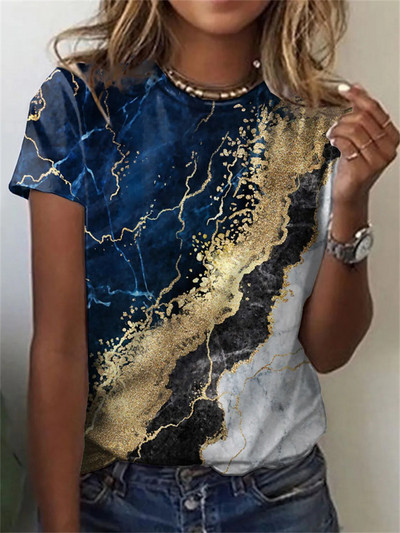 2022 nou tricou de vară cu mânecă scurtă, cu gât rotund, pentru femei, la modă, vintage, tricou cu imprimeu abstract 3D, pentru femei, ocazional, topuri stradale largi
