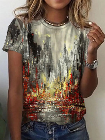2022 nou tricou de vară cu mânecă scurtă, cu gât rotund, pentru femei, la modă, vintage, tricou cu imprimeu abstract 3D, pentru femei, ocazional, topuri stradale largi