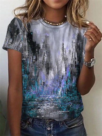 2022 nou tricou de vară cu mânecă scurtă, cu gât rotund, pentru femei, la modă, vintage, tricou cu imprimeu abstract 3D, pentru femei, ocazional, topuri stradale largi